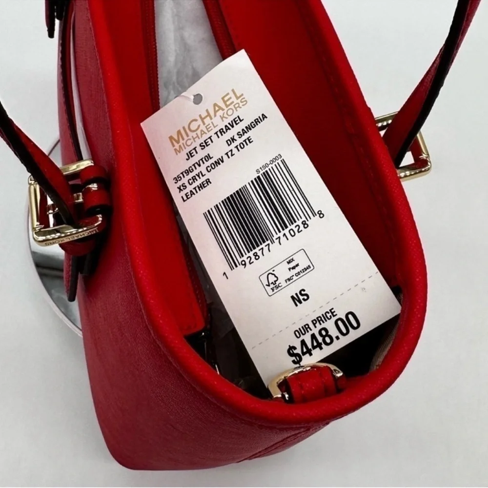 Michael Kors Jet Set Travel Extra-Small Top Zip Tote Bag Red
